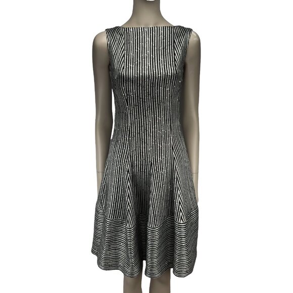 TALBOT RUBHOF Luxury Designer Cocktail Sequins A-Line Black Grey Dress sz 36 / 6 - Picture 6 of 13